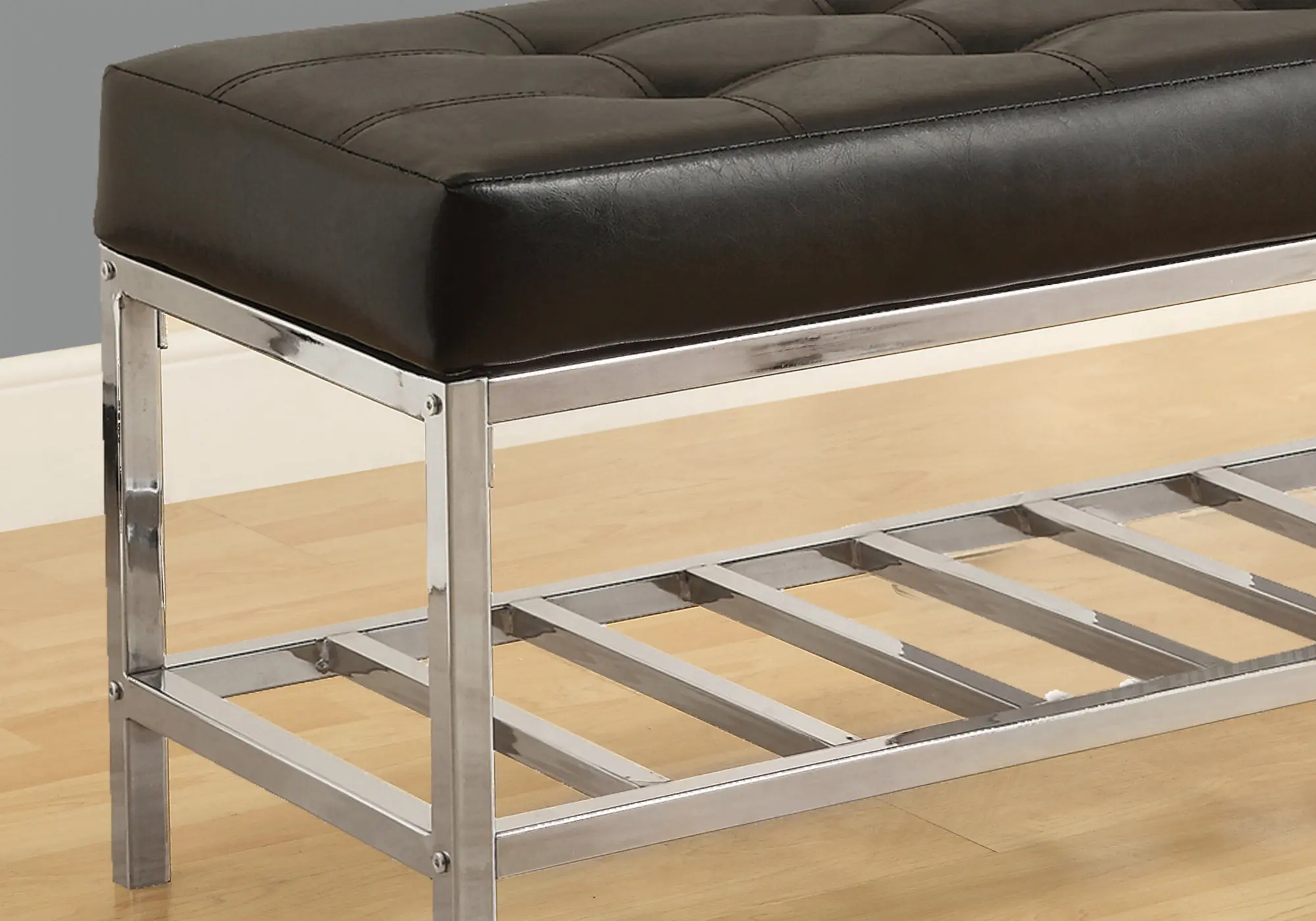 Modern Black Faux Leather Bench-3