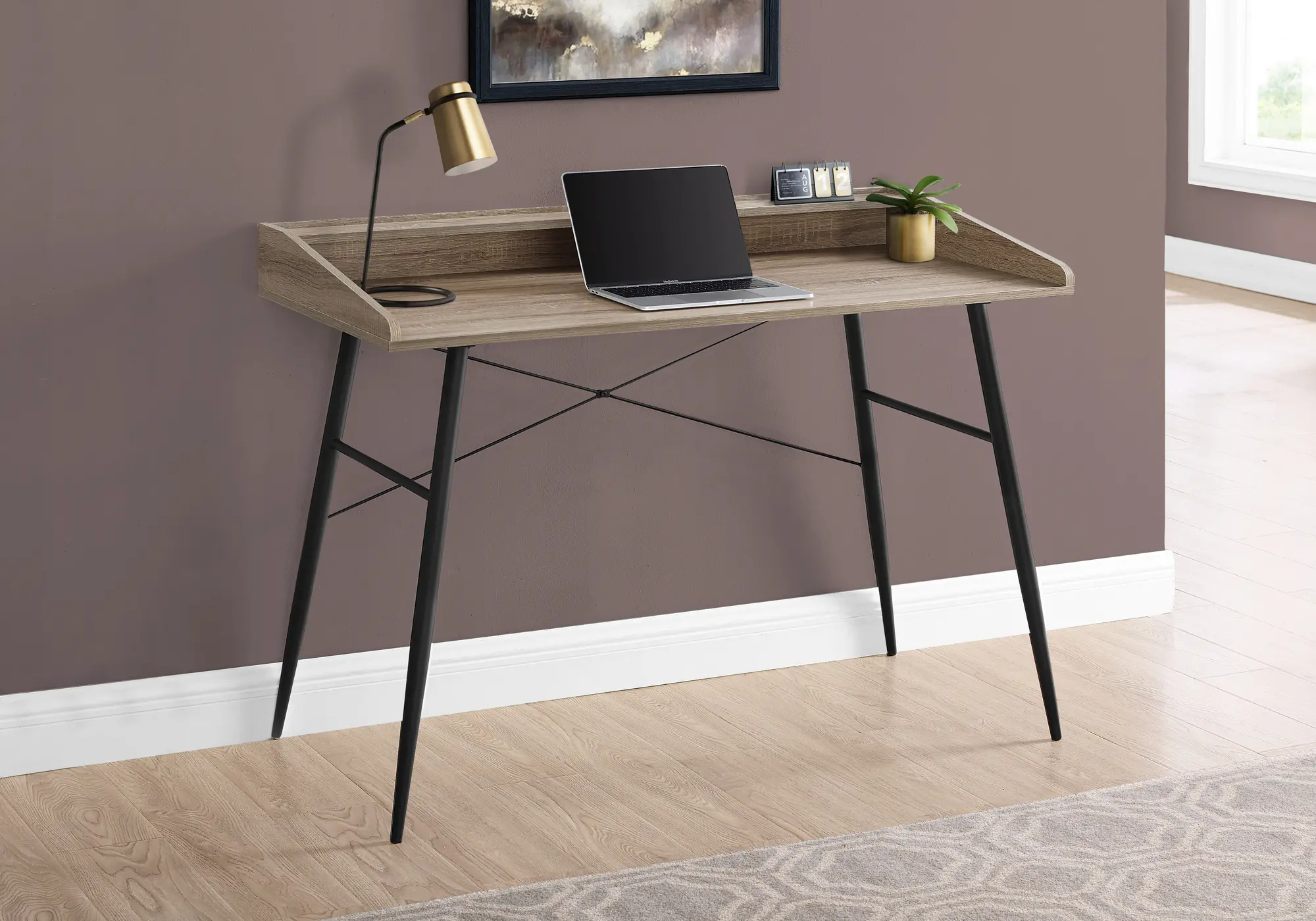 Mid-Century Modern 48 Inch Taupe Computer Desk-2