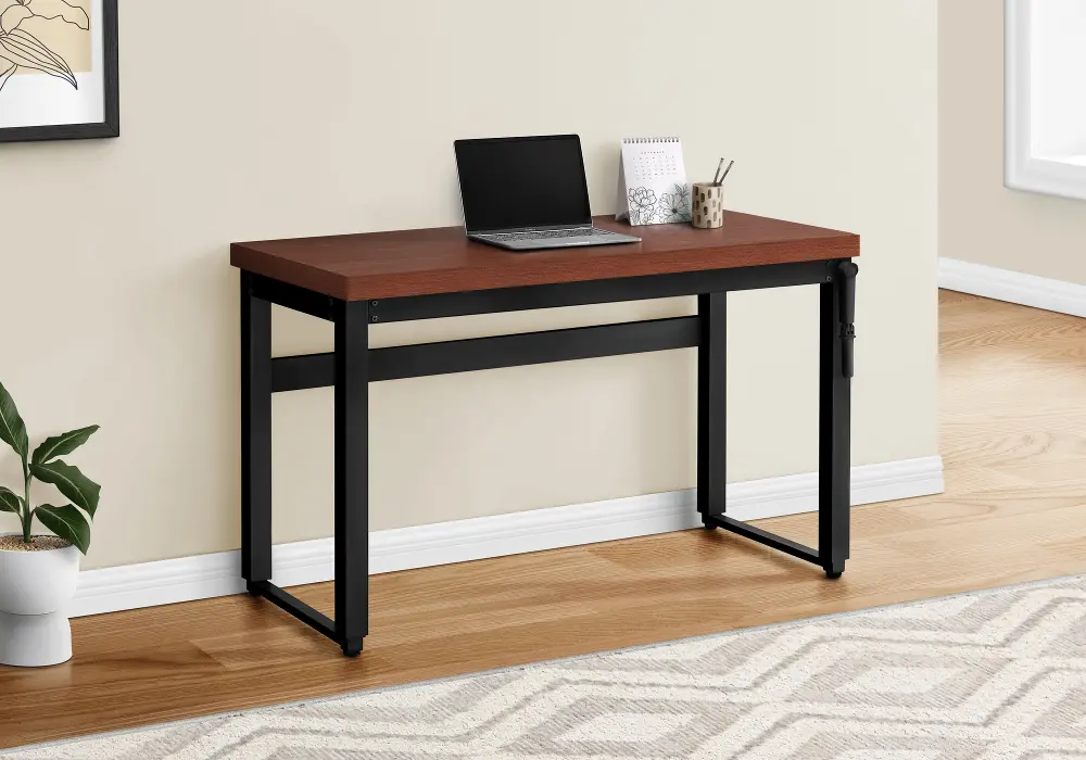 I 7676 Contemporary 48 Inch Cherry Adjustable Height Computer Desk-1