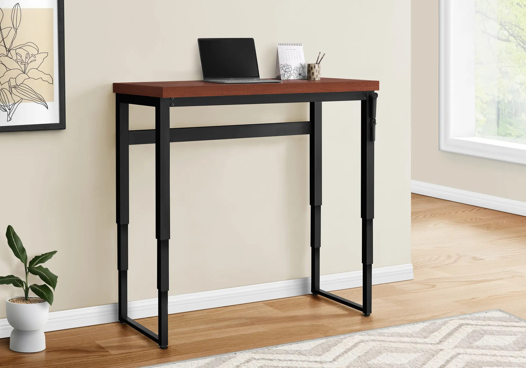 I 7676 Contemporary 48 Inch Cherry Adjustable Height Computer Desk-2