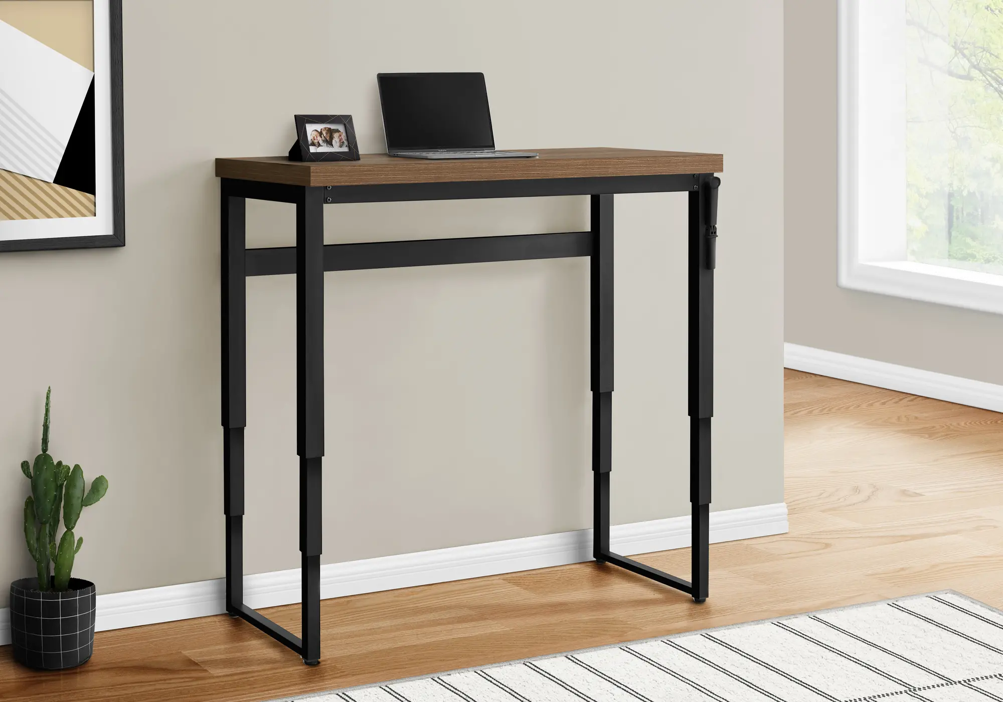 Contemporary 48 Inch Walnut Adjustable Height Computer Desk-2