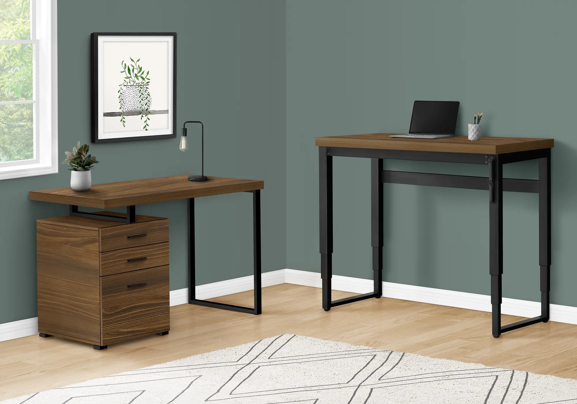 Contemporary 48 Inch Walnut Adjustable Height Computer Desk-3