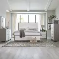4PC:499-BEDROOM5/0 Palmetto Heights White and Gray 4 Piece Queen Bedroom Set