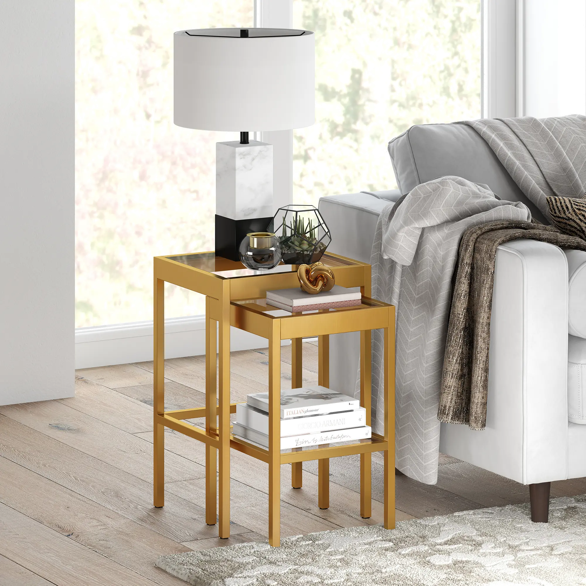 Alexis Modern Brass Nested Side Table Set-1