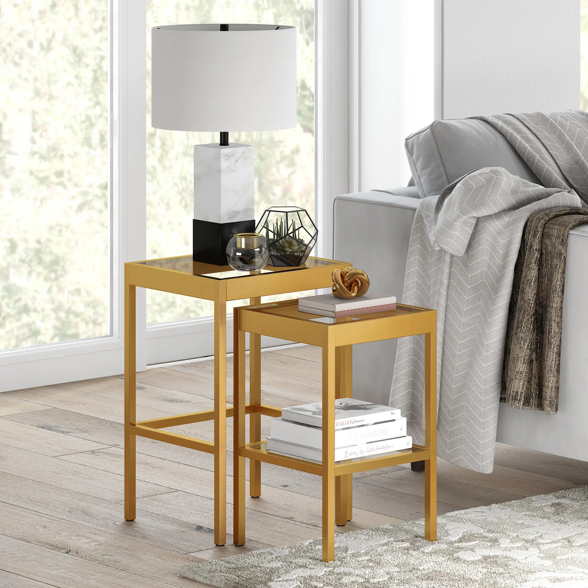 Alexis Modern Brass Nested Side Table Set-2
