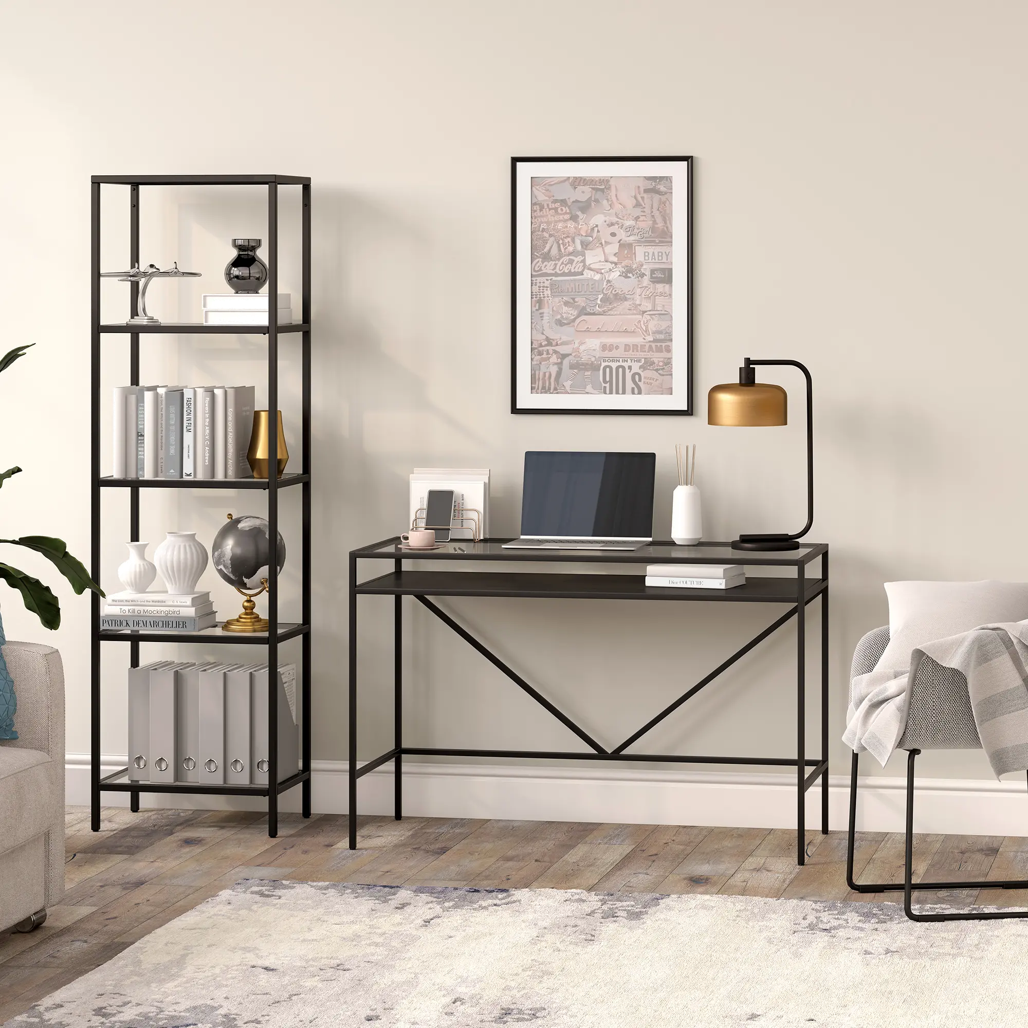Baird Contemporary 46 Inch Blackened Bronze Desk with Metal Shelf-1