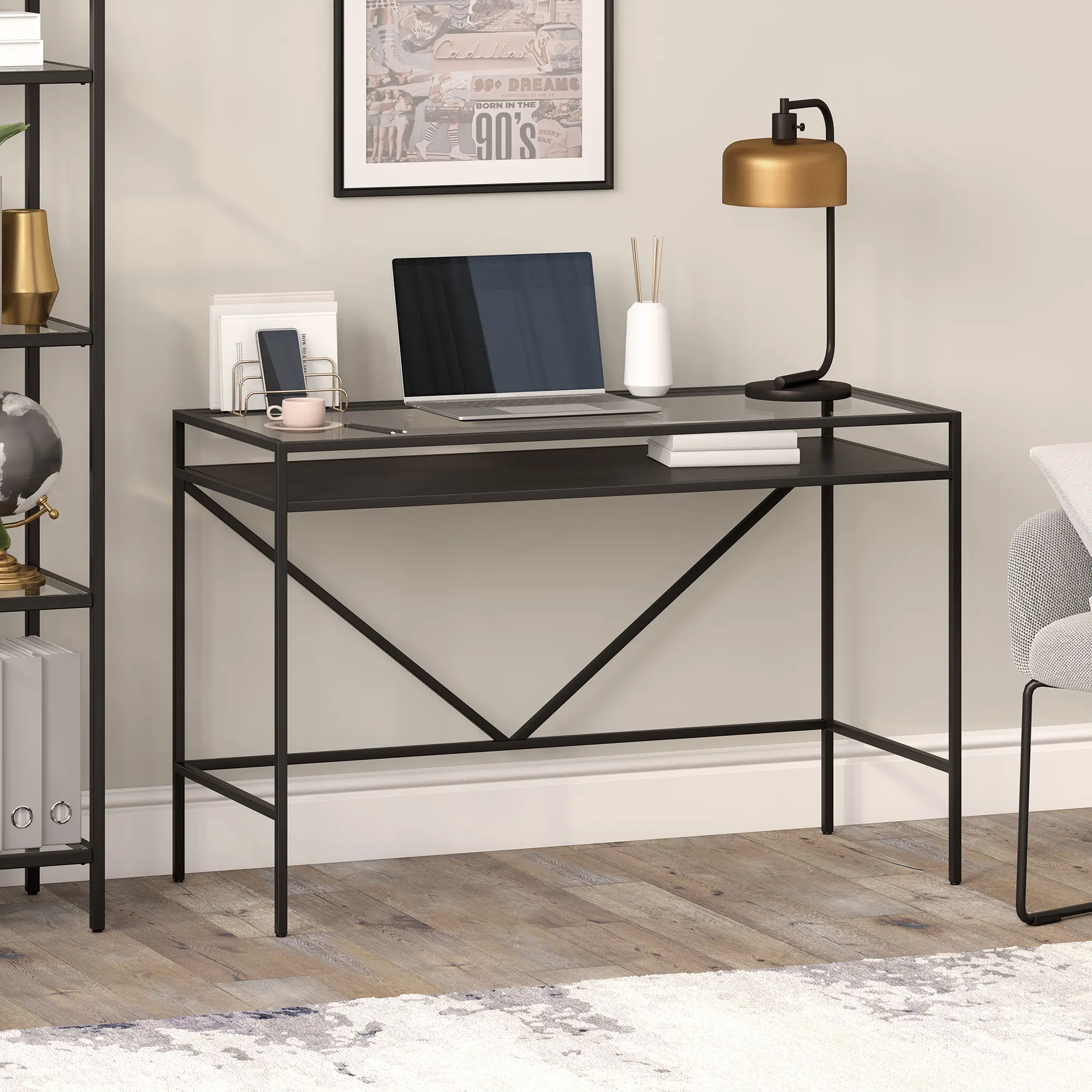 Baird Contemporary 46 Inch Blackened Bronze Desk with Metal Shelf-2
