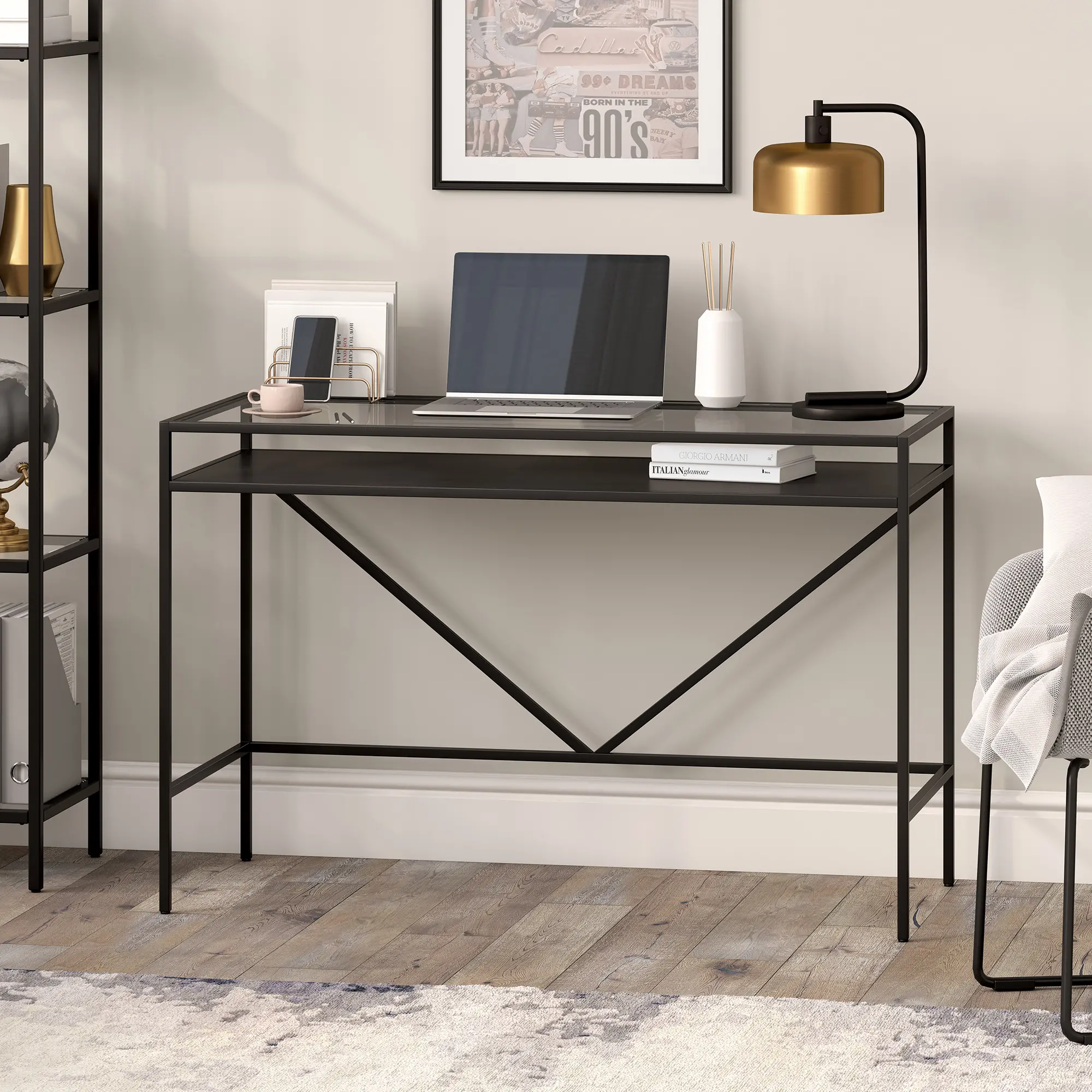 Baird Contemporary 46 Inch Blackened Bronze Desk with Metal Shelf-3