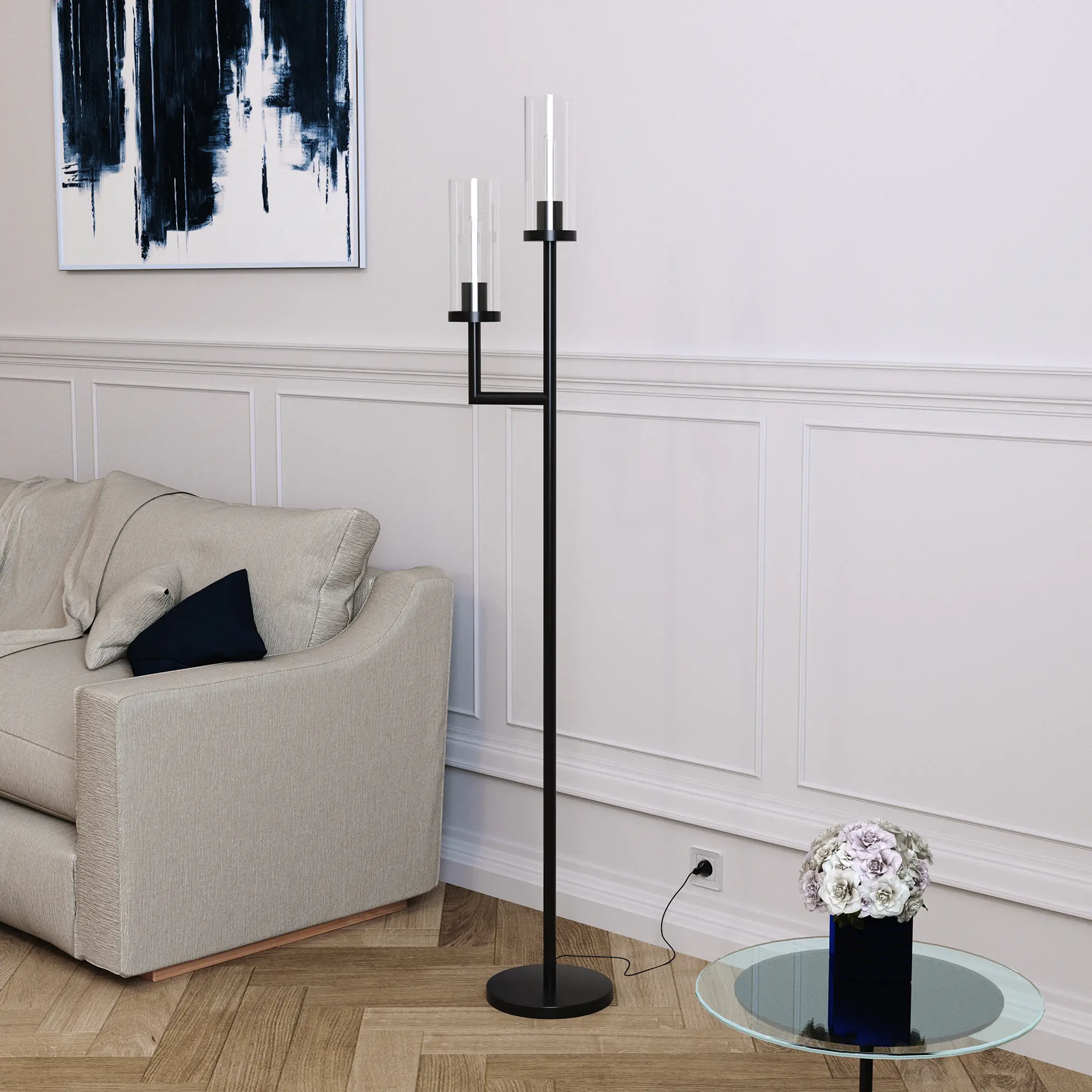 Basso Modern Blackened Bronze 2-Light Torchiere Floor Lamp-1
