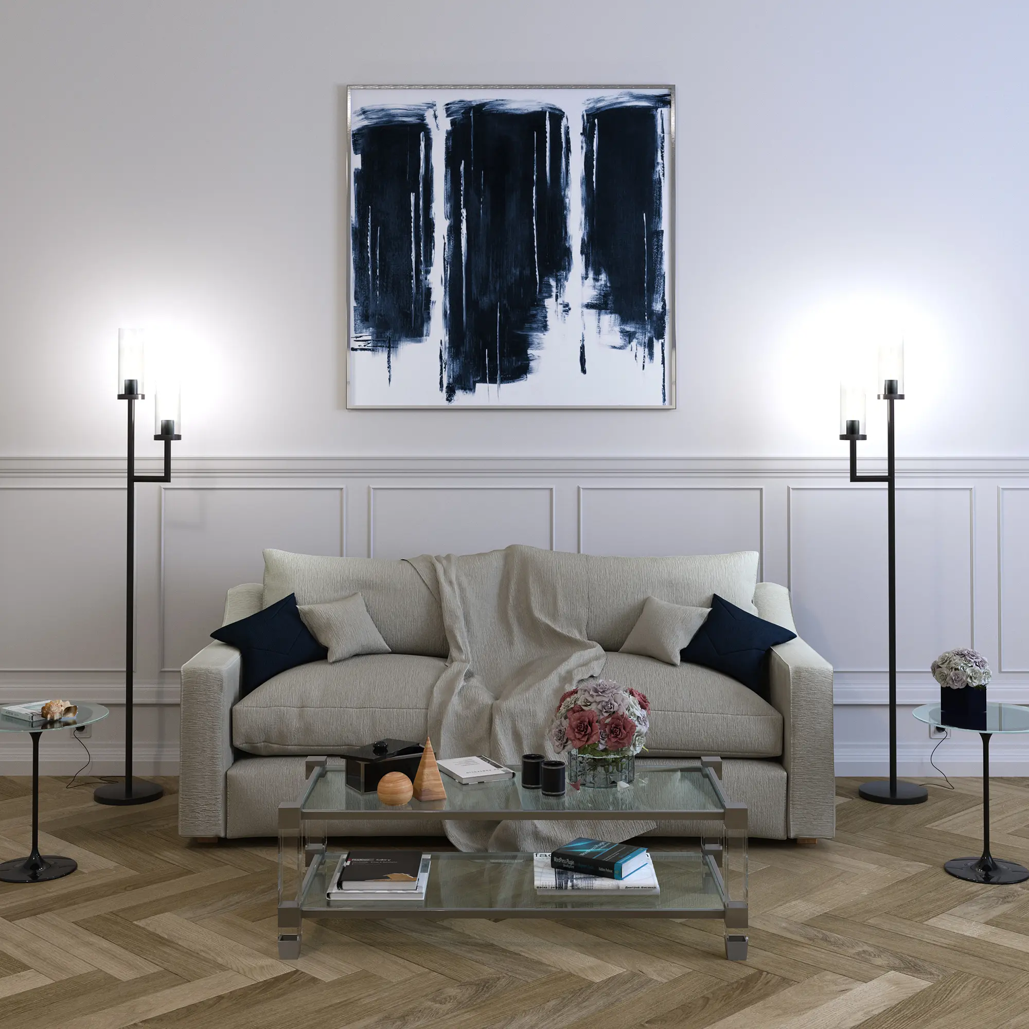 Basso Modern Blackened Bronze 2-Light Torchiere Floor Lamp-6