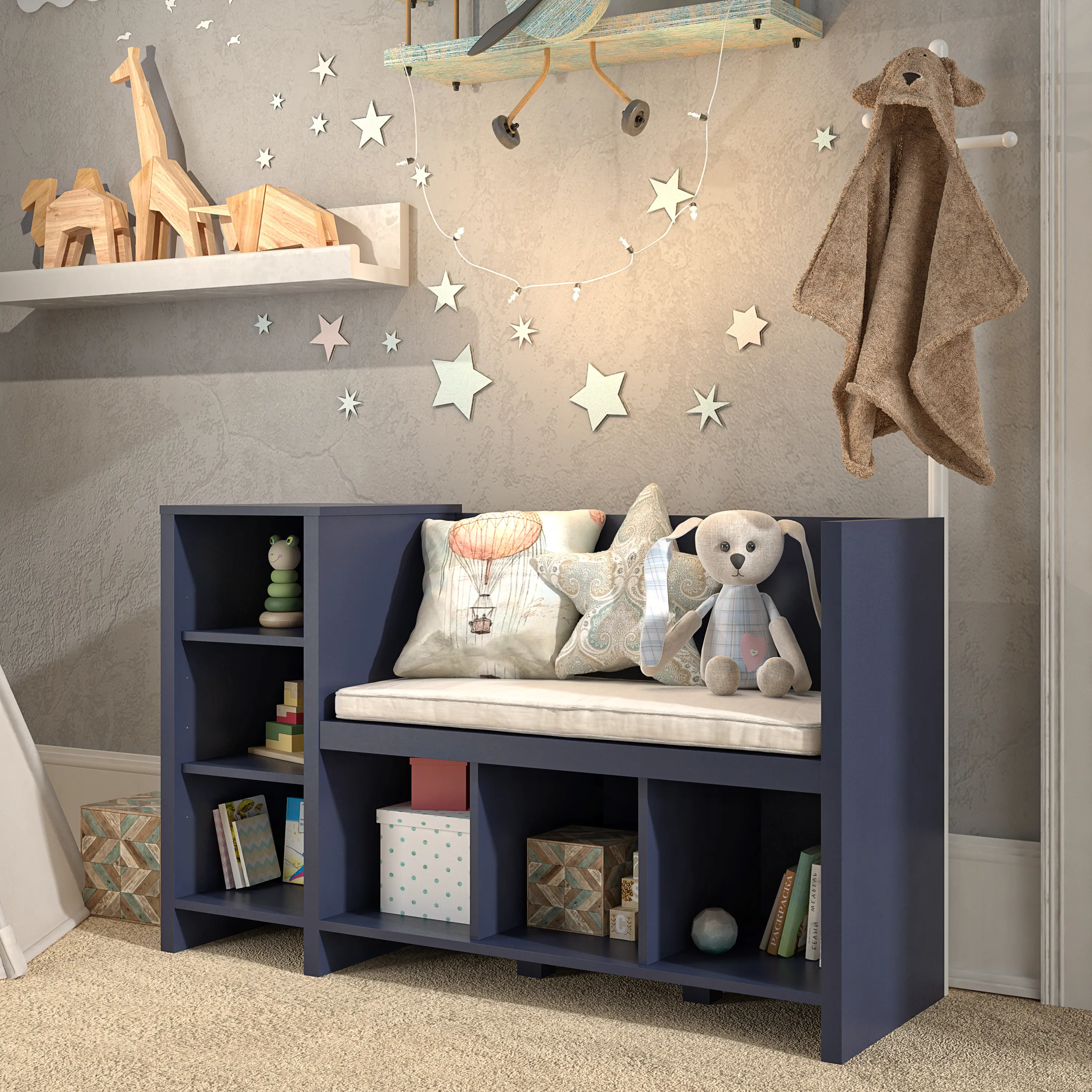 Tyler Kids Navy Storage Bench and Coat Rack-2