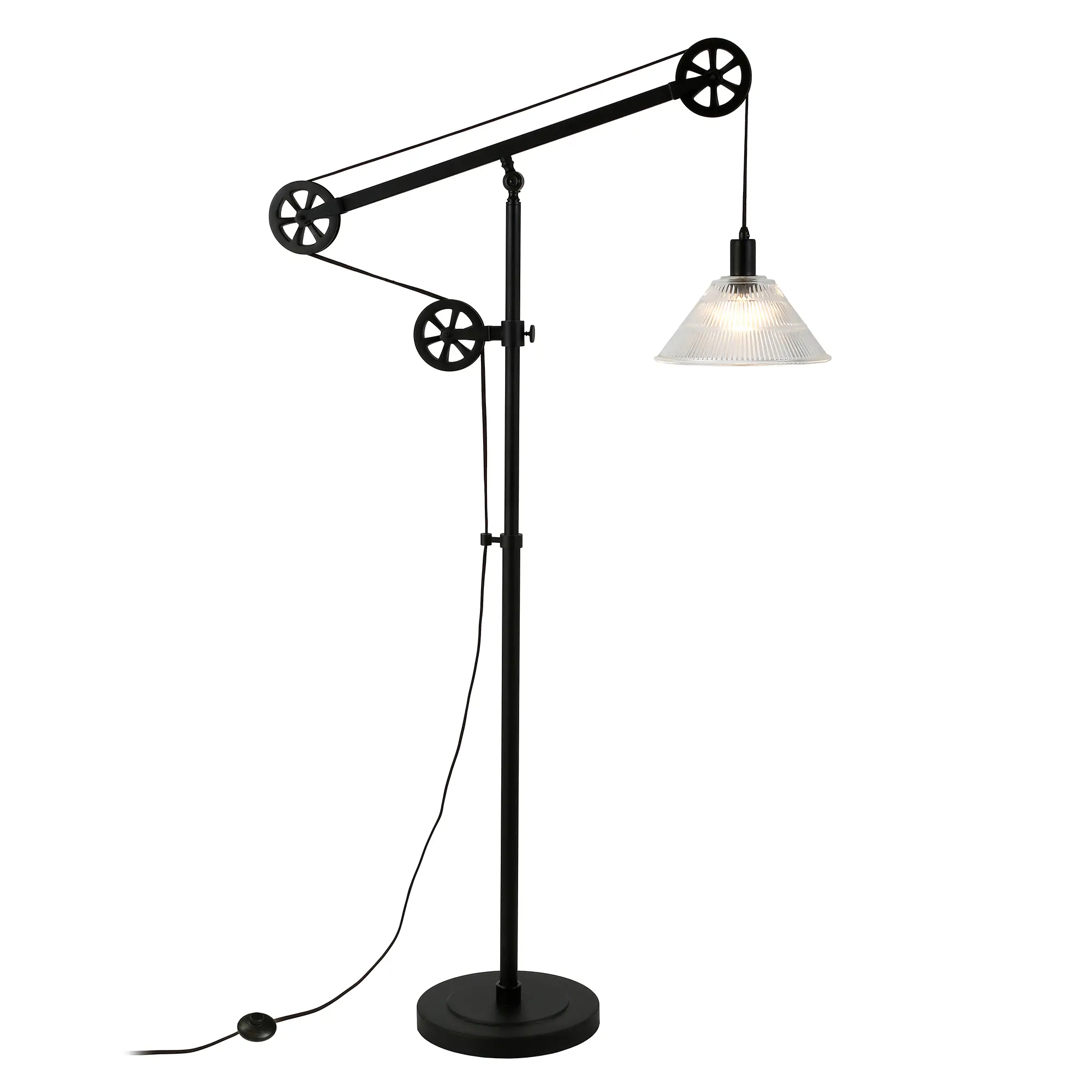 Descartes Industrial Blackened Bronze Floor Lamp with Ribbed Glass Shade-2