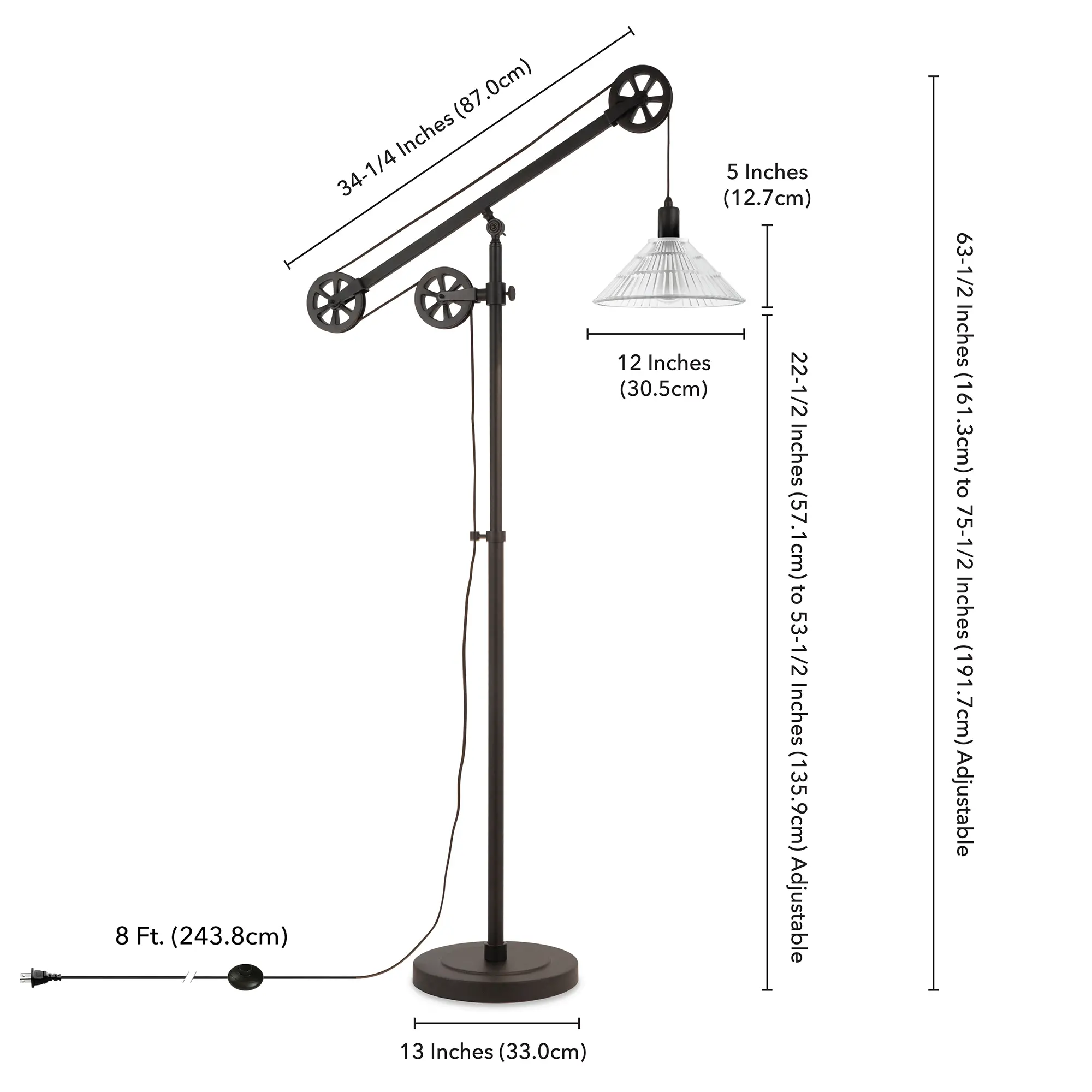 Descartes Industrial Blackened Bronze Floor Lamp with Ribbed Glass Shade-4