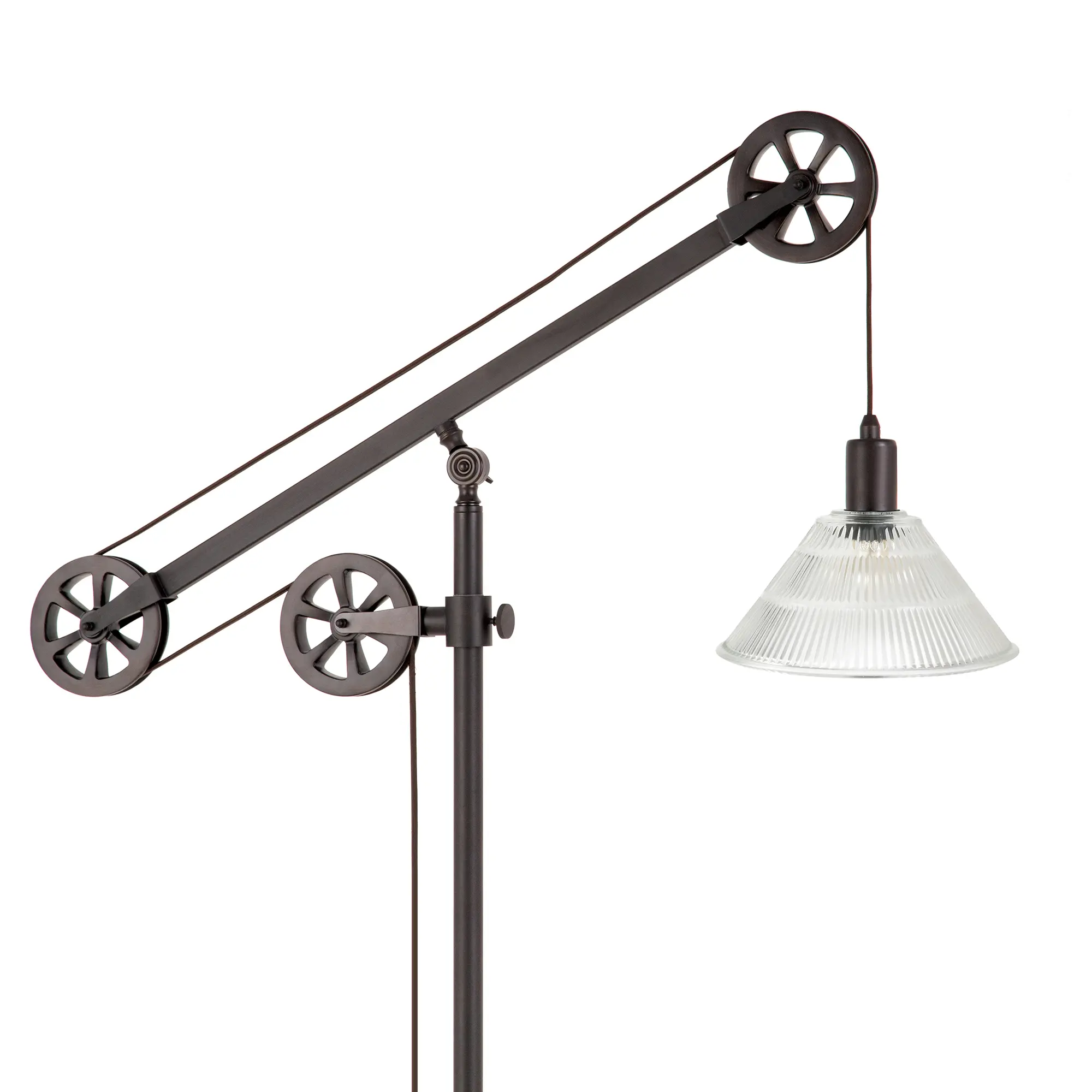 Descartes Industrial Blackened Bronze Floor Lamp with Ribbed Glass Shade-8