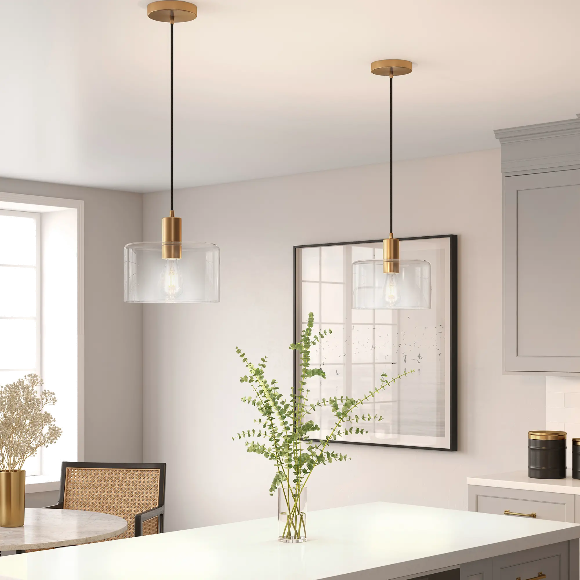 Henri Modern Brass Finish and Clear Glass Pendant-1