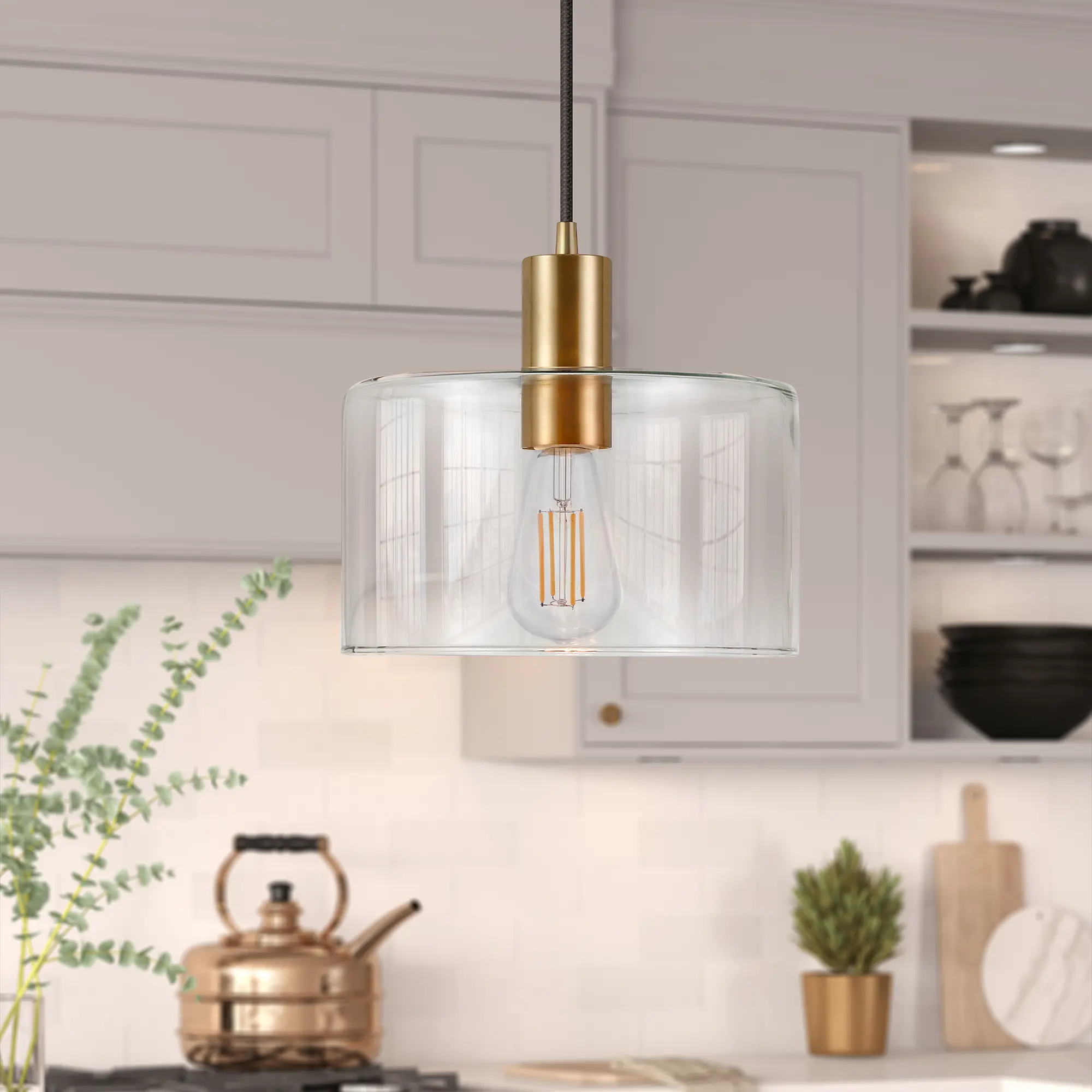 Henri Modern Brass Finish and Clear Glass Pendant-2