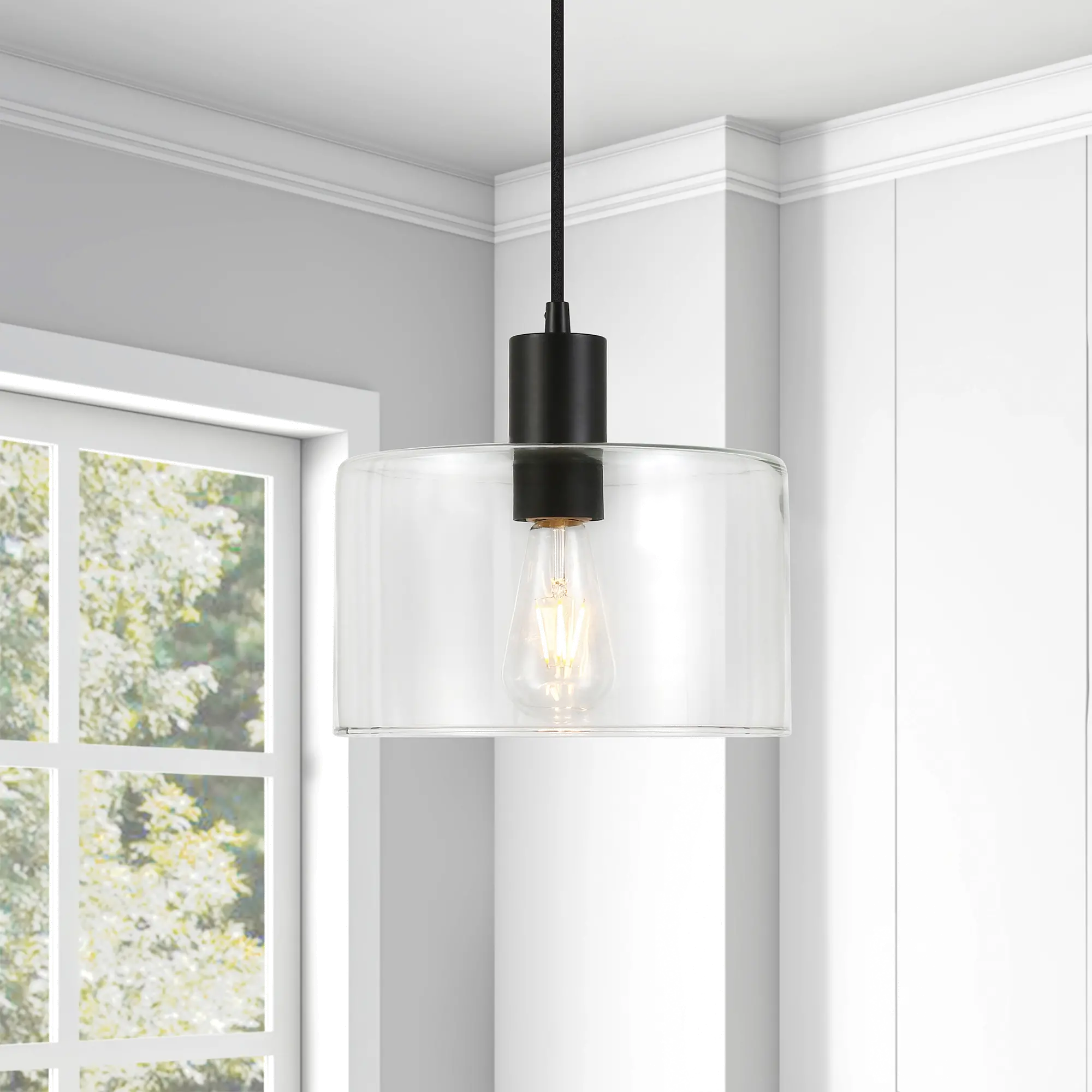 Henri Modern Blackened Bronze and Clear Glass Pendant-1