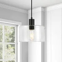 Henri Modern Blackened Bronze and Clear Glass Pendant