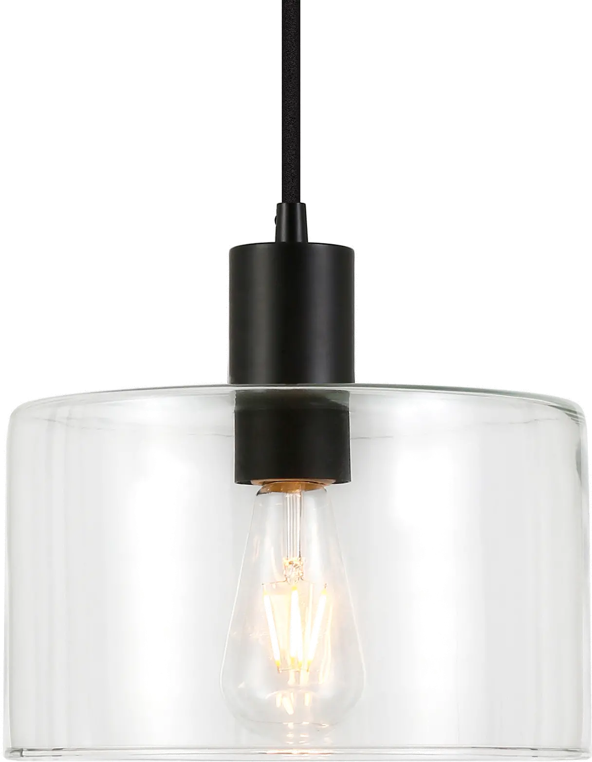 Henri Modern Blackened Bronze and Clear Glass Pendant-2