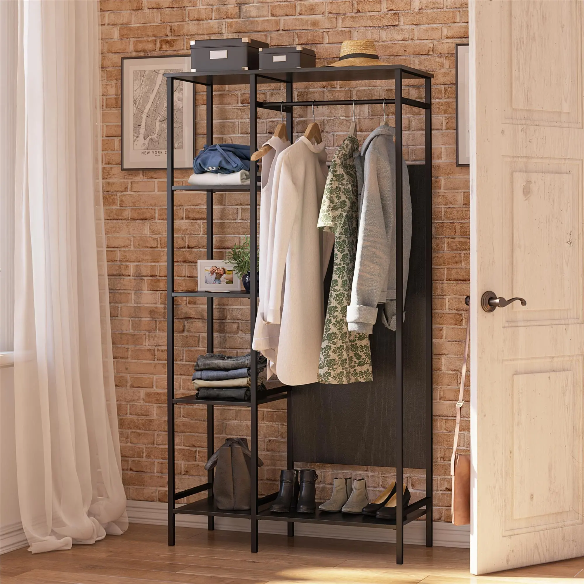 Modine Transitional Black Oak Open Wardrobe-1