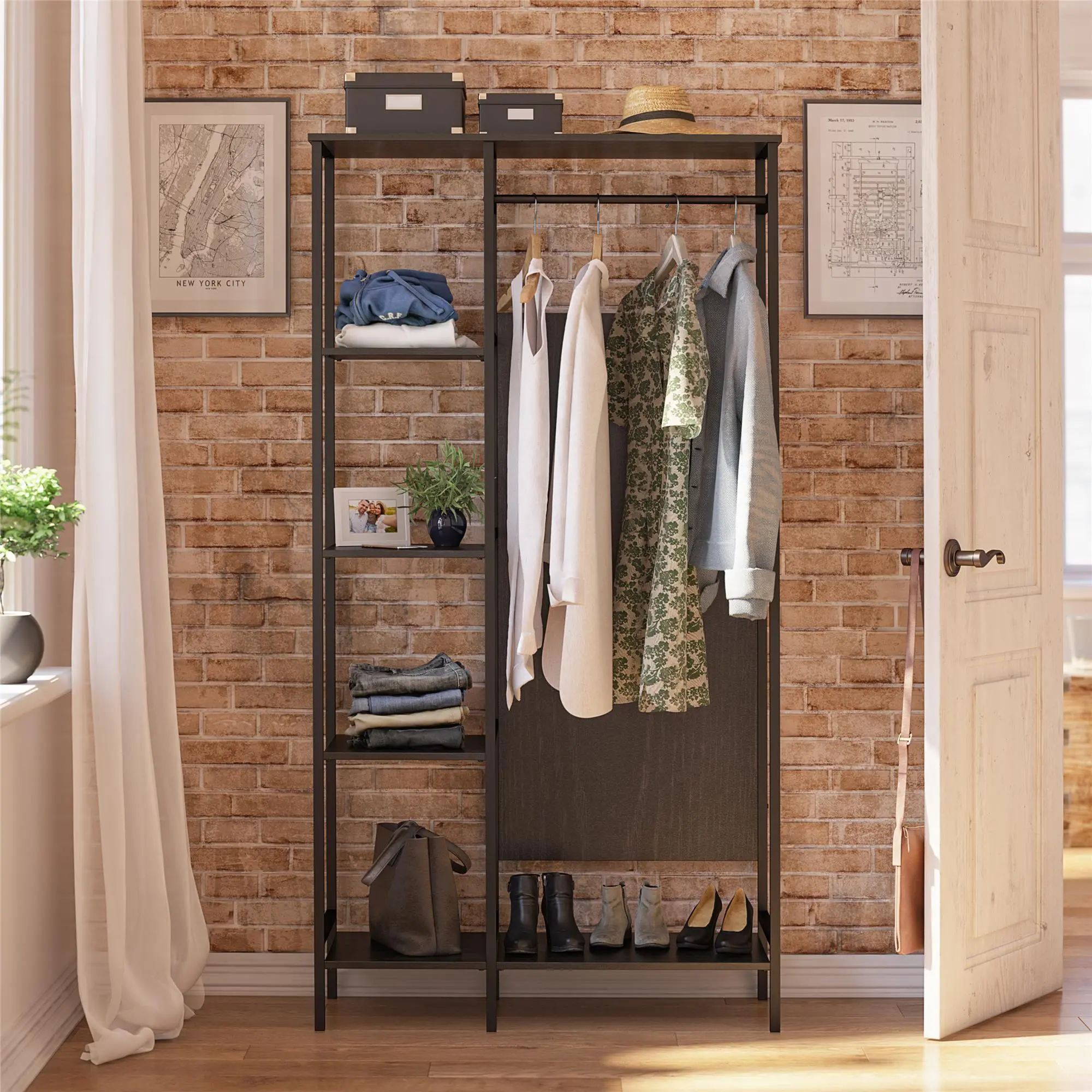 Modine Transitional Black Oak Open Wardrobe-2