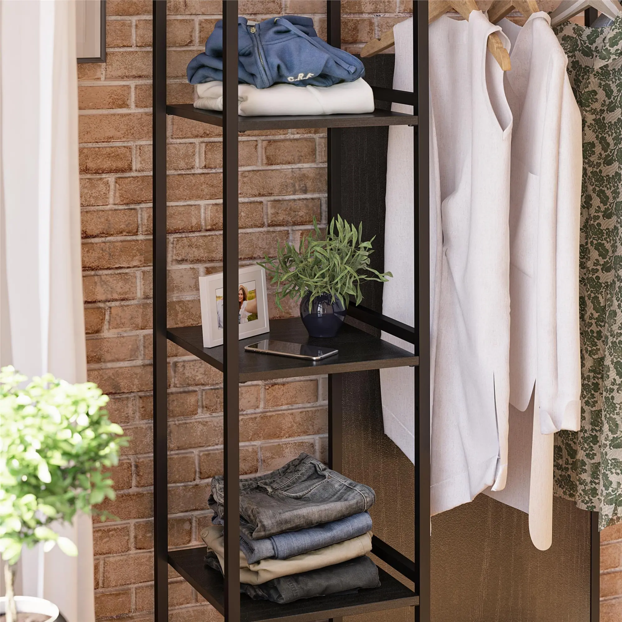 Modine Transitional Black Oak Open Wardrobe-3