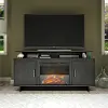 Merritt Avenue Transitional Black Oak Electric Fireplace TV Stand with Storage Cabinets