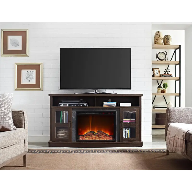 Barrow Creek Espresso Fireplace Console with Glass Doors
