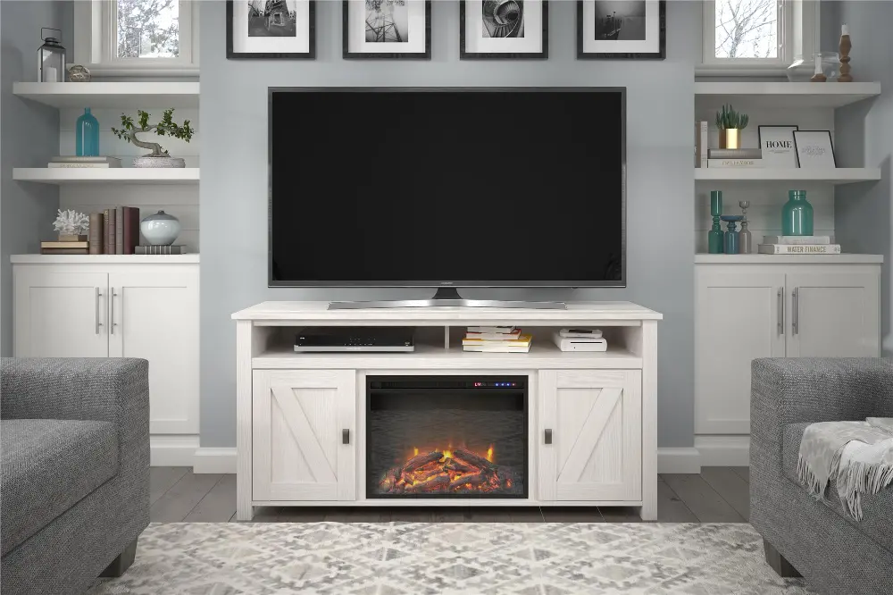 Farmington Ivory Oak 60  Electric Fireplace TV Console-1