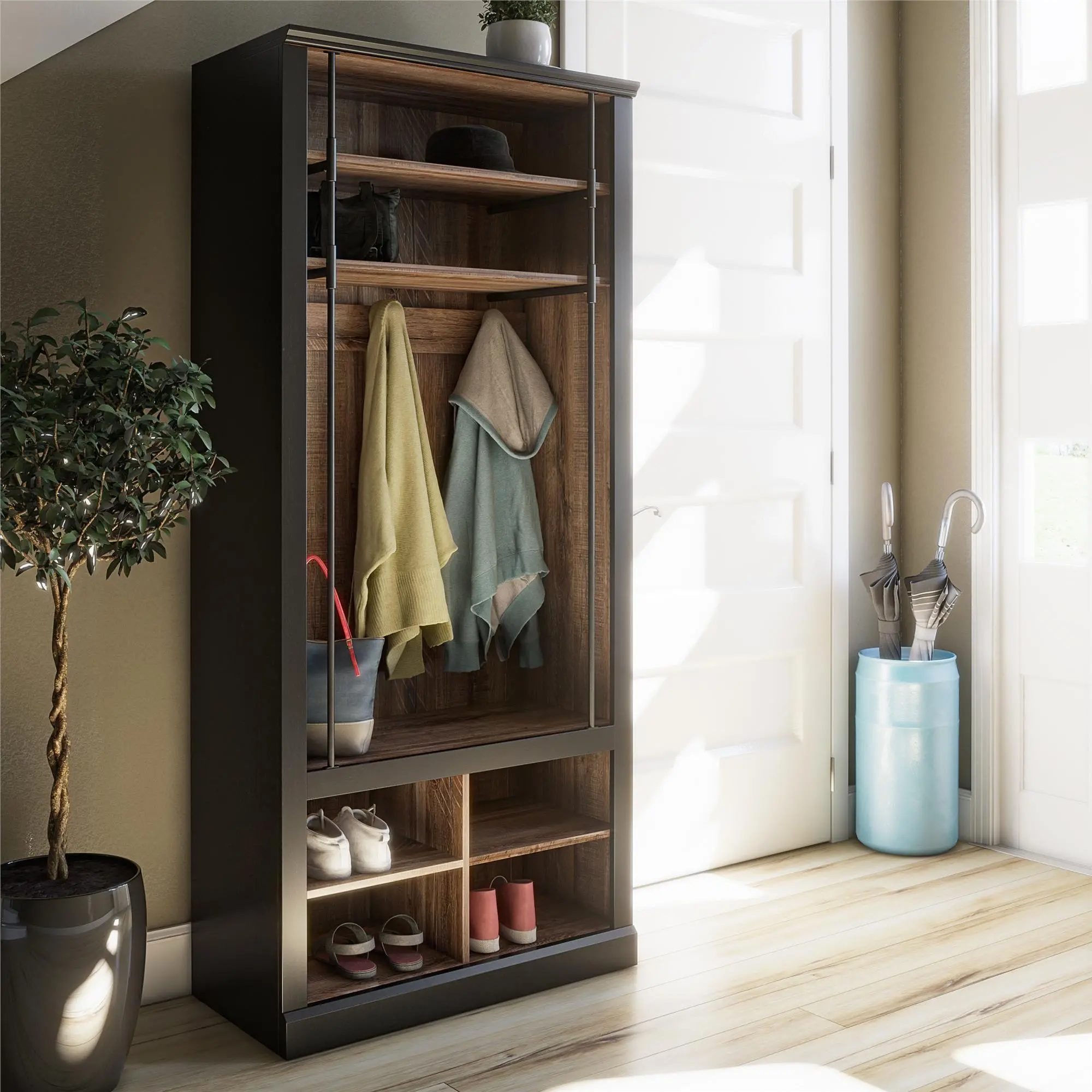 Hoffman Two-Toned Entryway Hall Tree with Bench and Storage Cubbies-2