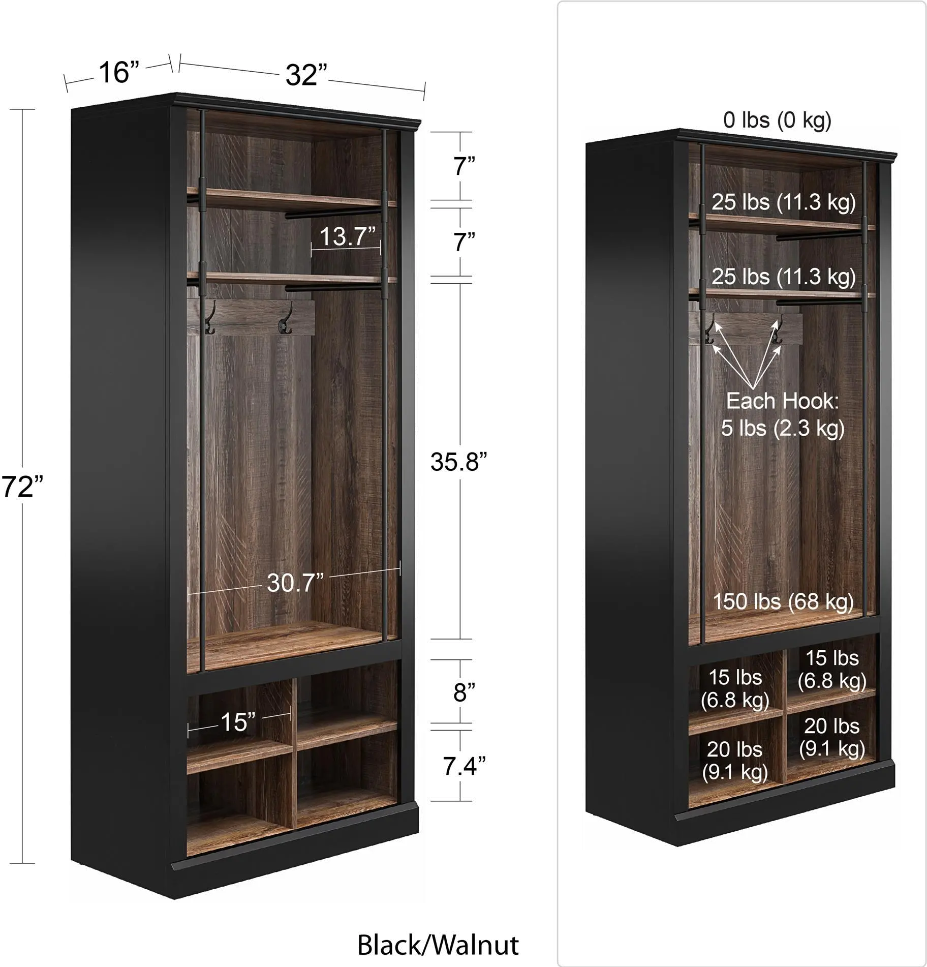 Hoffman Two-Toned Entryway Hall Tree with Bench and Storage Cubbies-7
