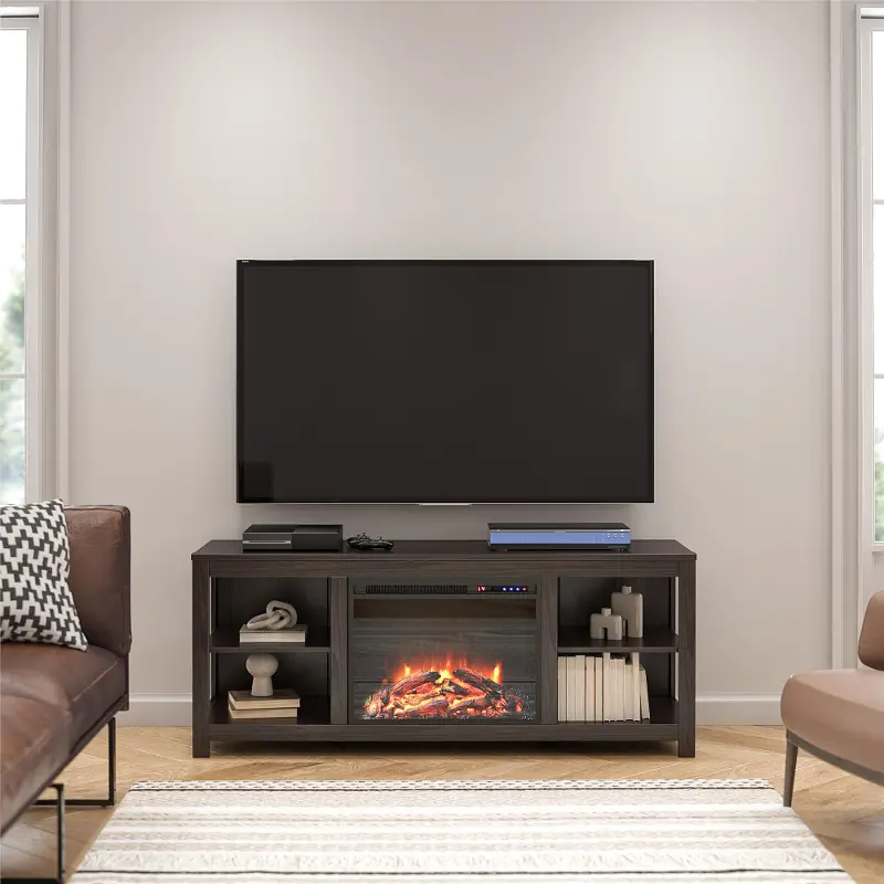 Melville Farmhouse Espresso Electric Fireplace TV Console