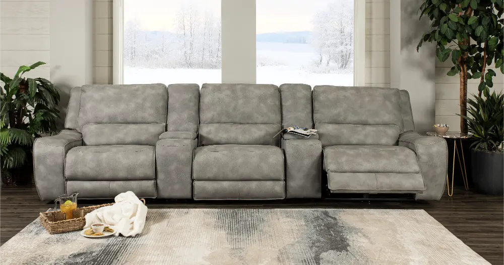 Sauvage Light Gray Power Reclining Home Theater Sectional-1