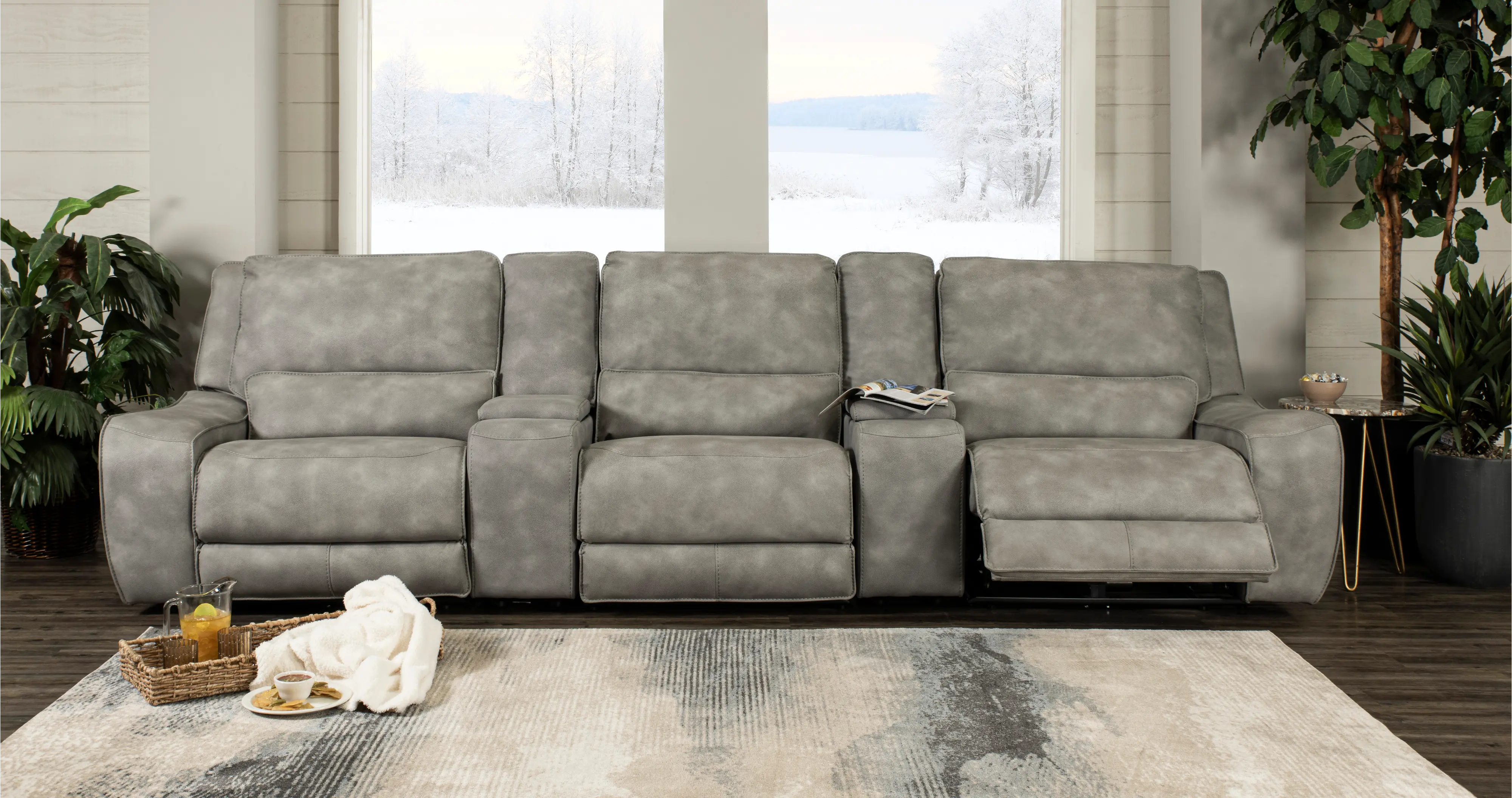 Sauvage Light Gray Power Reclining Home Theater Sectional-2