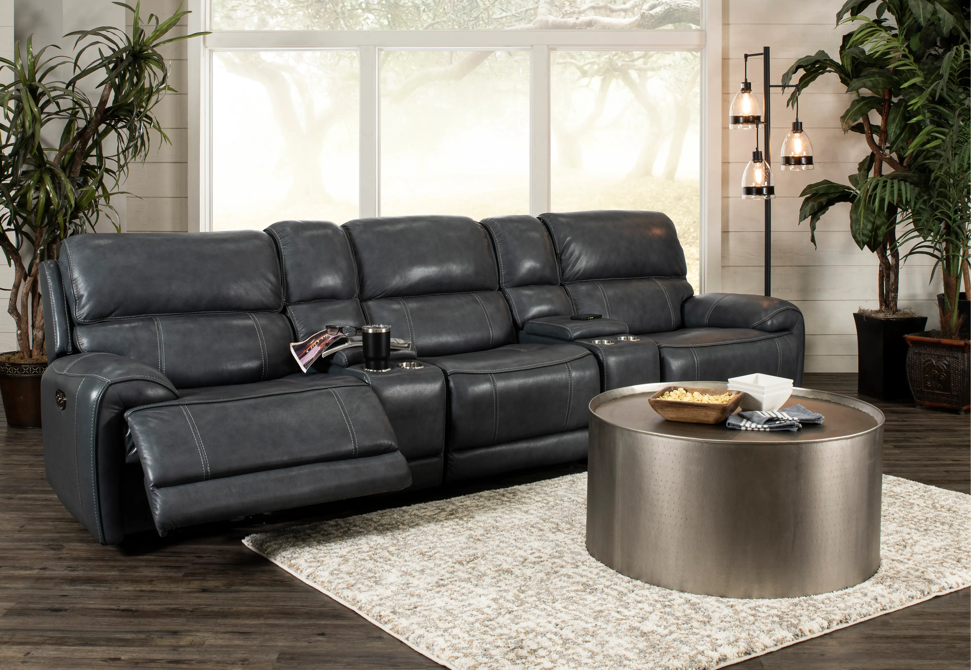 Mickey Charcoal 5 Piece Power Reclining Theater Sectional-1