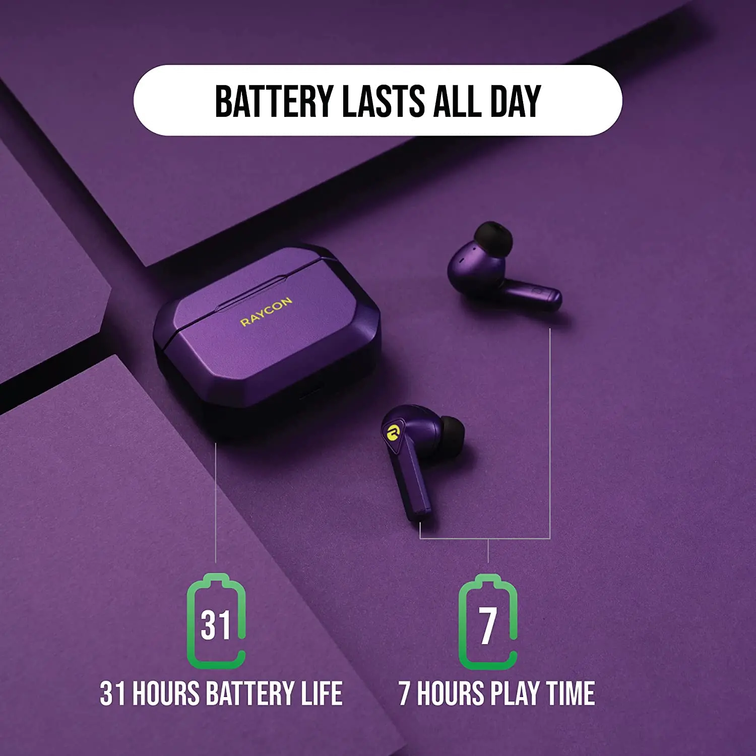 Raycon - The Gaming Bluetooth True Wireless In-Ear Headphones - Purple-5