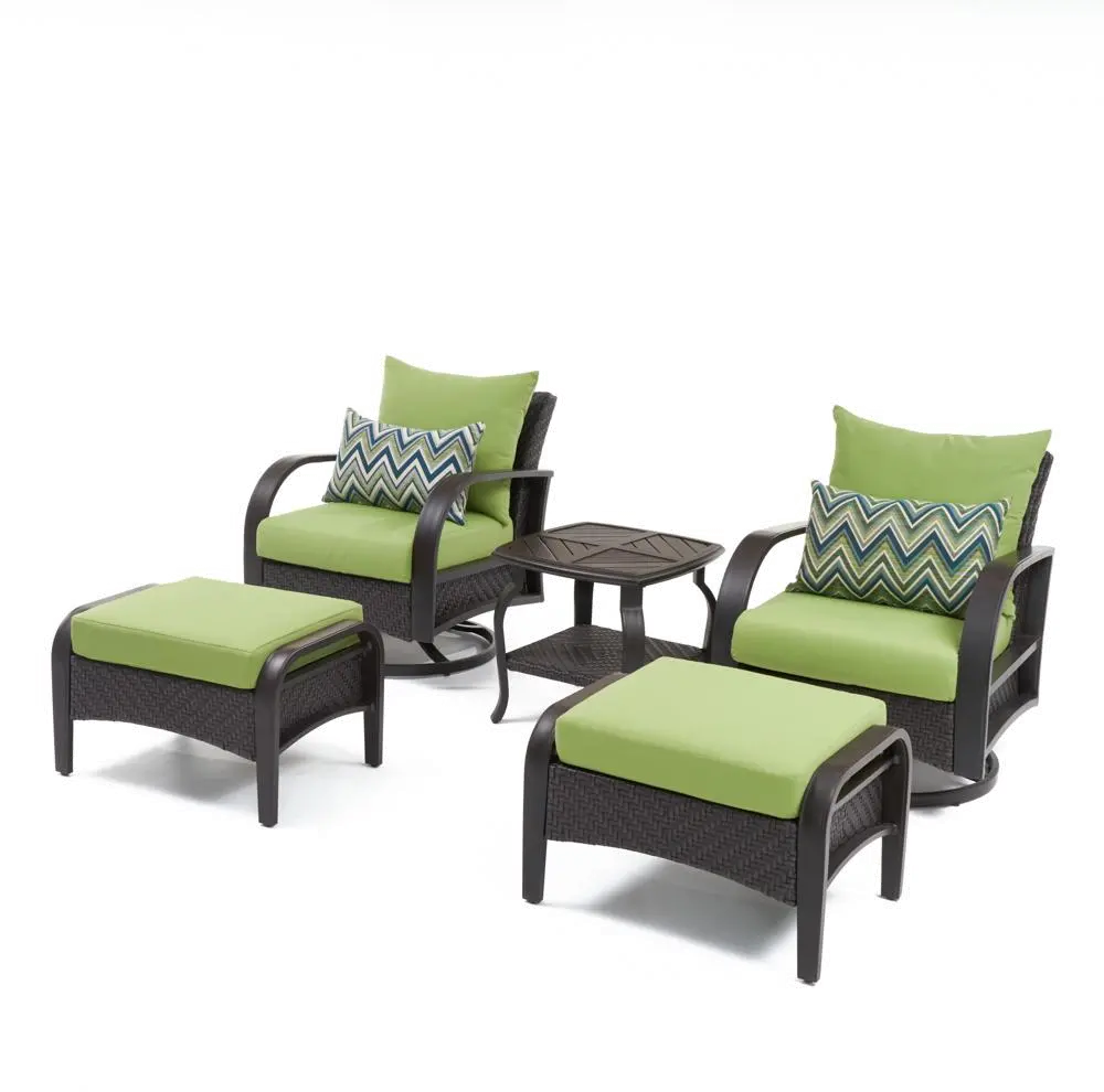 Barcelo Green 5 Piece Motion Club Chairs with Ottomans Patio Set-2