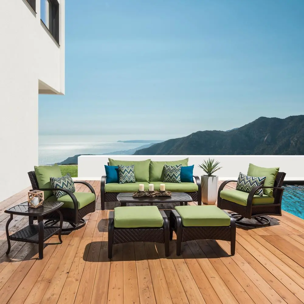 Barcelo Green 7 Piece Seating Set with Motion Club Chairs Patio Set-1