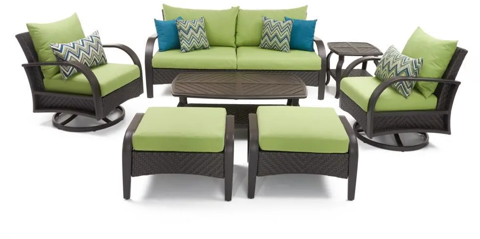 Barcelo Green 7 Piece Seating Set with Motion Club Chairs Patio Set-2