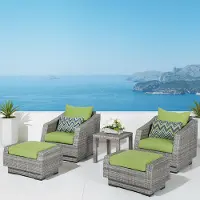 Cannes Green 5 Piece Club Chairs with Ottomans Patio Set