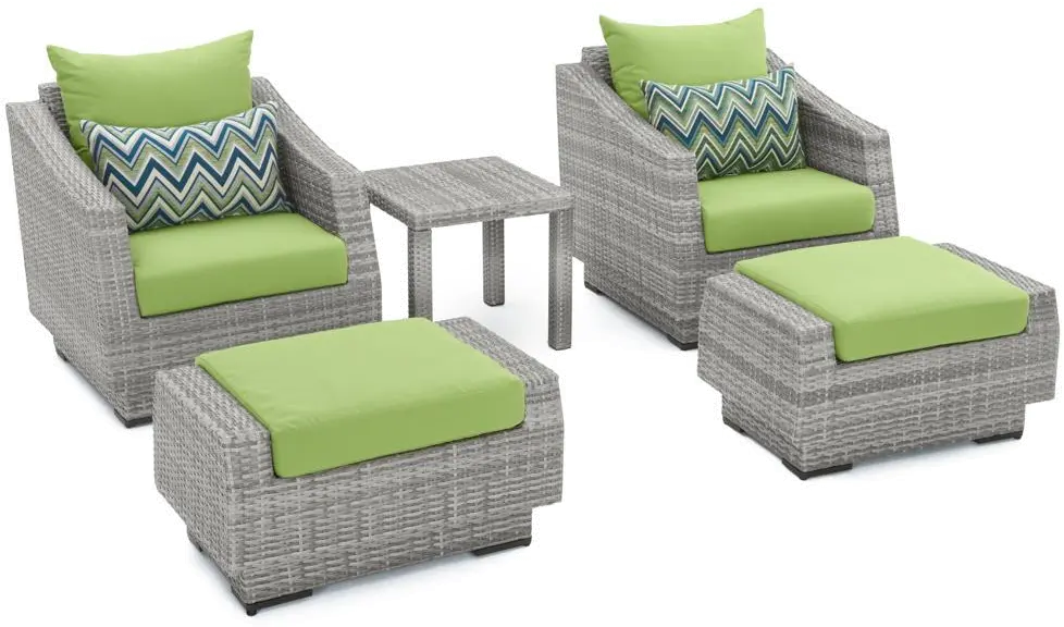 Cannes Green 5 Piece Club Chairs with Ottomans Patio Set-2