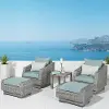 Cannes Light Blue 5 Piece Club Chairs with Ottomans Patio Set