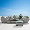 Cannes Light Blue 6 Piece Loveseat with Club Chairs and Ottoman Patio Set