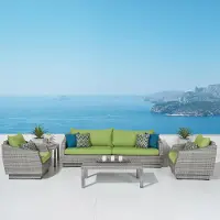 Cannes Green 6 Piece Sofa and Club Chairs Patio Set