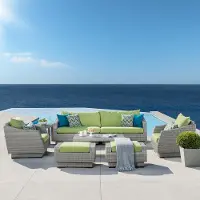 Cannes Green 8 Piece Sofa with Club Chairs and Ottomans Patio Set