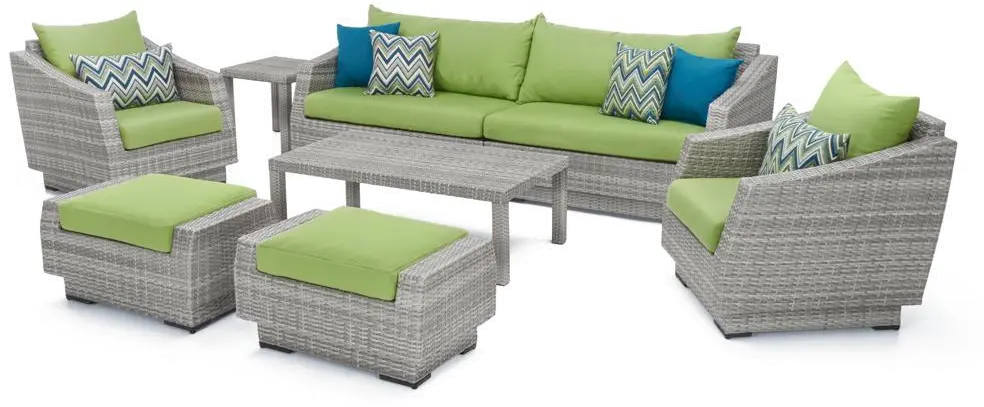 Cannes Green 8 Piece Sofa with Club Chairs and Ottomans Patio Set-2