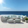 Cannes Light Blue 8 Piece Sofa with Club Chairs and Ottomans Patio Set