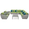 Cannes Green 9 Piece Sectional and Club Chairs Patio Set