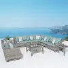 Cannes Light Blue 9 Piece Sectional and Club Chairs Patio Set