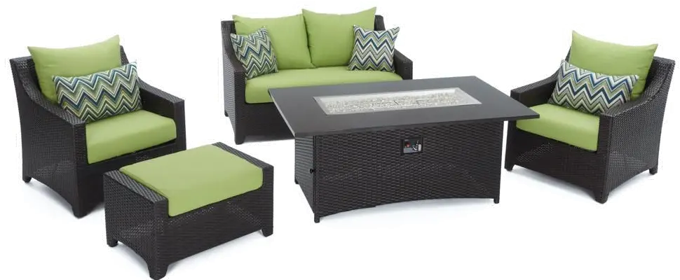 Deco Green 5 Piece Loveseat with Club Chairs and Fire Table Patio Set-2